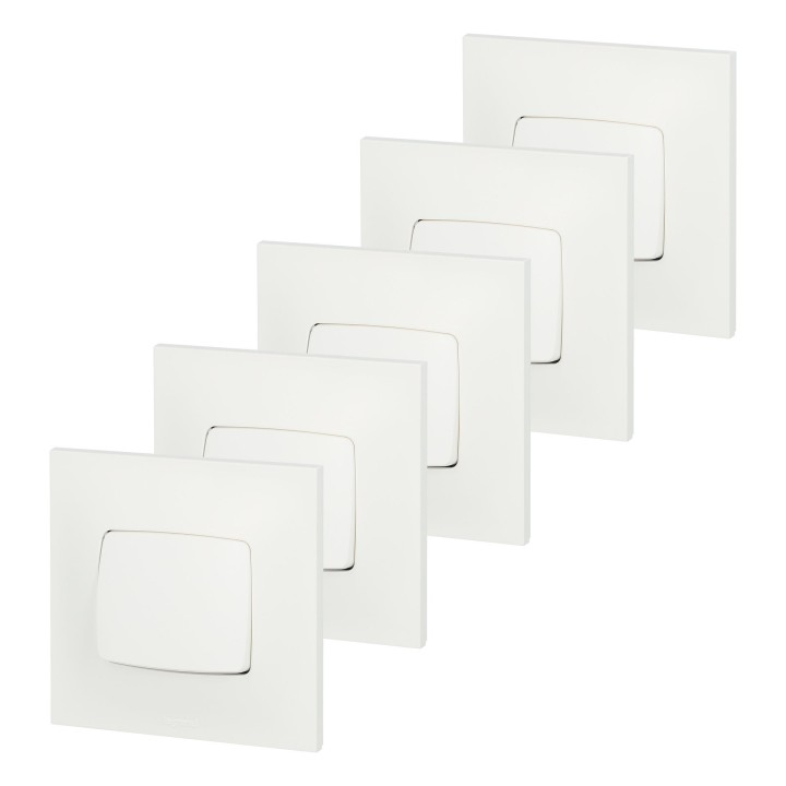 Lot de 5 interrupteurs va-et-vient Neptune, blanc